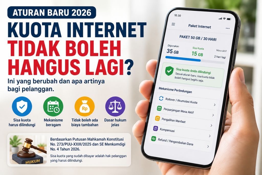 sisa kuota internet, aturan kuota internet 2026, kuota rollover, sisa kuota tidak hangus, aturan baru Komdigi